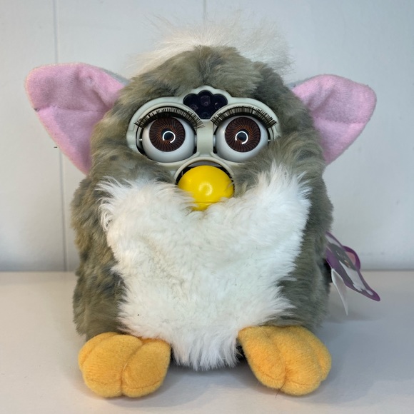 Vintage Furby 1998 Tiger 70-800 Grey White Pink Ears Brown Eyes Working! - Picture 1 of 7